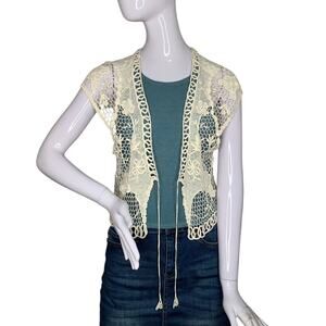 Free People Worn on TV Crochet Vest Cover Up Cream Size One Size